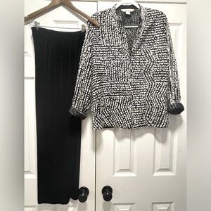 TANJAY 2 piece Petite pants blazer jacket zip up silky elastic large medium